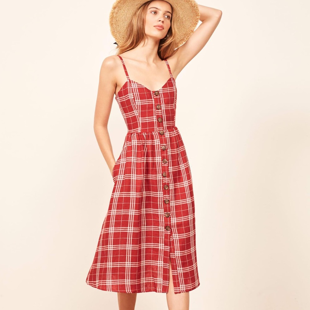 Reformation Thelma Dress in Red Plaid Size 6